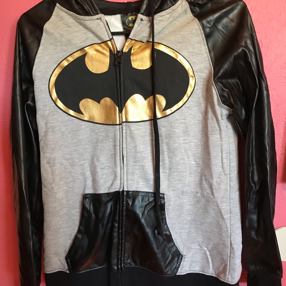 Faux leather Batman jacket with Batman mask hood